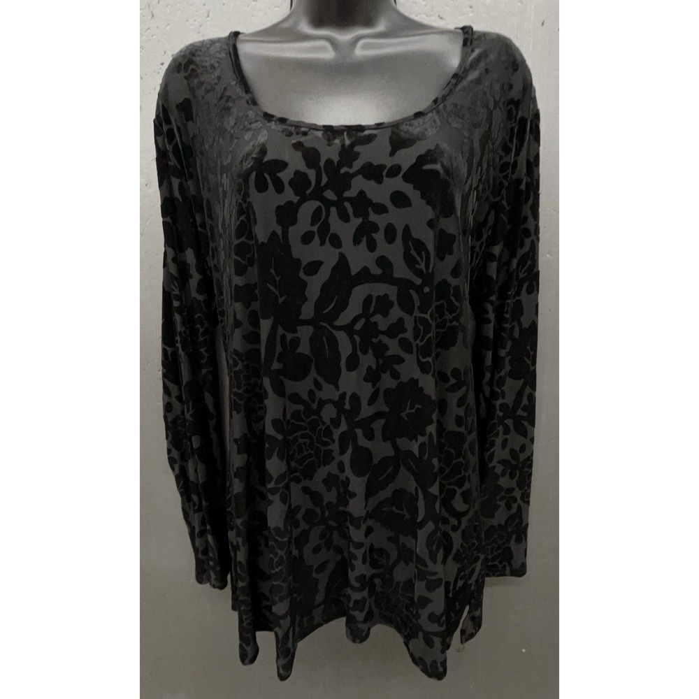 Black Velvet Burnout Tunic Top 16-18W Stretch Comfort Elegant Dark‎ Fairy Witchy